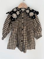 黑色刺繡蕾絲領絲絨洋裝 4Y