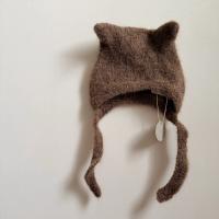 經典小貓針織造型帽棕色小貓 幼山羊馬海毛＆羊駝