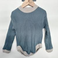 跳色羅紋針織上衣blue&beige