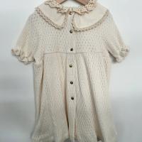 夏季輕針織網眼蕾絲領連身洋裝