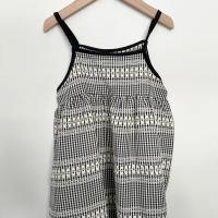 黑格紋緹花細肩洋裝