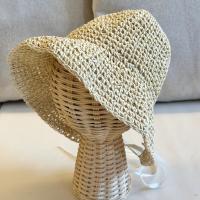 米色鉤針編織草編帽