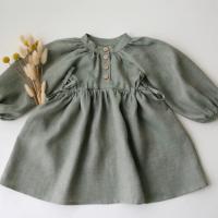 蓬長袖鈕扣洋裝(Green Smoke 綠煙燻)