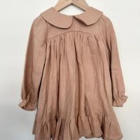 彼得潘領長袖娃娃裝連身洋裝(黏土粉）