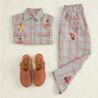 羅布刺繡格紋長褲