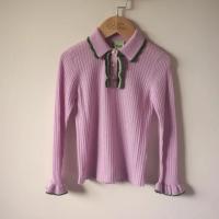 Polo shirt Fine knit Merino wool ruffles | Mauve