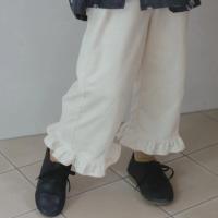 荷葉邊燈芯絨牛奶色長褲