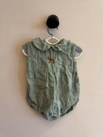 粉綠棉麻訂製小狐狸圓領包屁衣