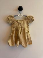 芥黃大地公主袖棉麻小洋裝