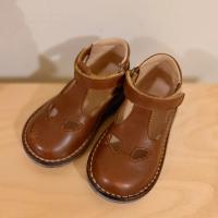 三角鏤空T字皮鞋 深棕