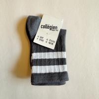 Nico - 運動條紋羅紋短襪(深灰）