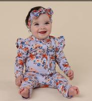 藍碎花雙向拉鍊包腳連身衣