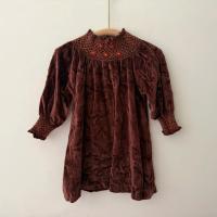 刺繡燈芯絨洋裝(酒紅)