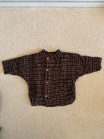 立領紫黃格紋上衣