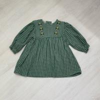 田園風小綠格刺繡燈芯絨洋裝