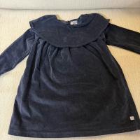 燈芯絨大翻領深藍洋裝