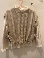 分開式兩件穿搭：針織麻花背心+內搭神器柔軟立領木耳邊-奶油 