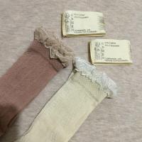 日本限定裸粉/白蕾絲襪子組