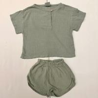 單扣棉紗上衣+褶皺棉紗短褲