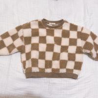 奶咖棋盤格毛絨T