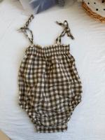 Organic Zoo 綠格紋綁帶包屁衣 6-12M