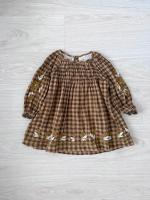 Plaid checked embroidered ruched tulip dress