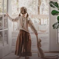 棕色荷葉邊寬褲