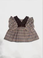 蕾絲格紋長袖洋裝上衣