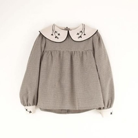 細格紋刺繡襯衫上衣