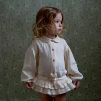 棉質白長袖刺繡圓領襯衫