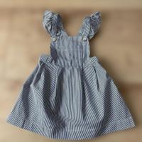 條紋荷葉肩交叉背心裙