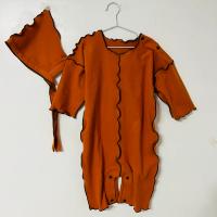 電話線長袖包屁褲/暗橘qq (咖啡線）含帽