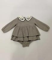 刺繡格紋澎裙連身衣