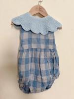 針織領格紋包屁衣