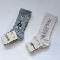 Collégien, Dalia - Aigue Marine 提花刺繡花朵及膝襪