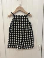 黑白格子細肩吊帶褲