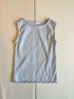 淺藍直條紋無袖上衣+喇叭褲套裝