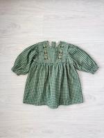 田園風小綠格刺繡燈芯絨洋裝