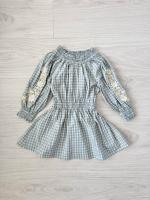 縮腰刺繡格子洋裝 Powder Blue