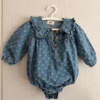 牛仔蝴蝶結長袖包屁衣