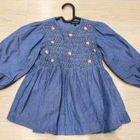 粉色繡花牛仔短洋裝