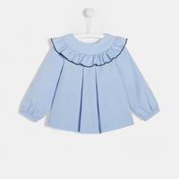 藍色荷葉領長袖上衣