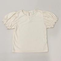 小花裝飾短袖上衣-米色