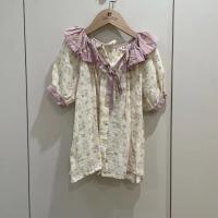 紫色領口刺繡印花洋裝