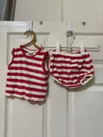 毛巾布桃紅色條紋套裝