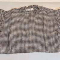 灰格傘袖上衣