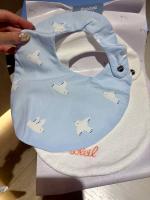 藍色鳥兒圖案與刺繡純棉嬰兒圍兜兩件組