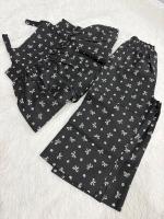黑色蝴蝶結印花吊帶背心與長褲套裝