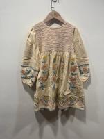 復古風花朵刺繡長袖洋裝