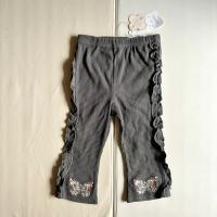 墨黑色荷葉邊刺繡休閒長褲